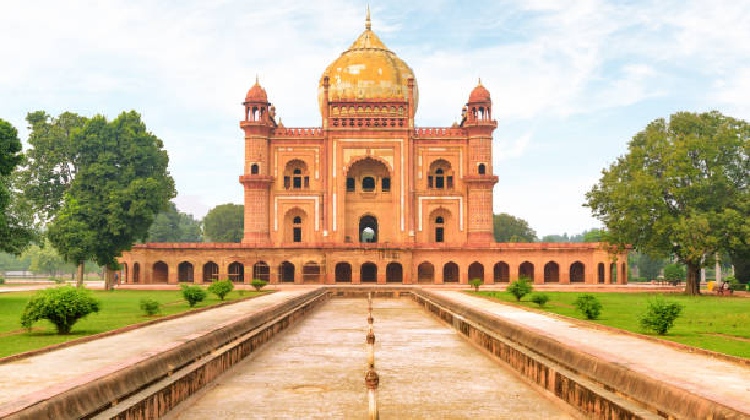 An image showcasing the majestic architecture and historical significance of the Tomb of Safdarjung in Delhi, along with its prominent location.