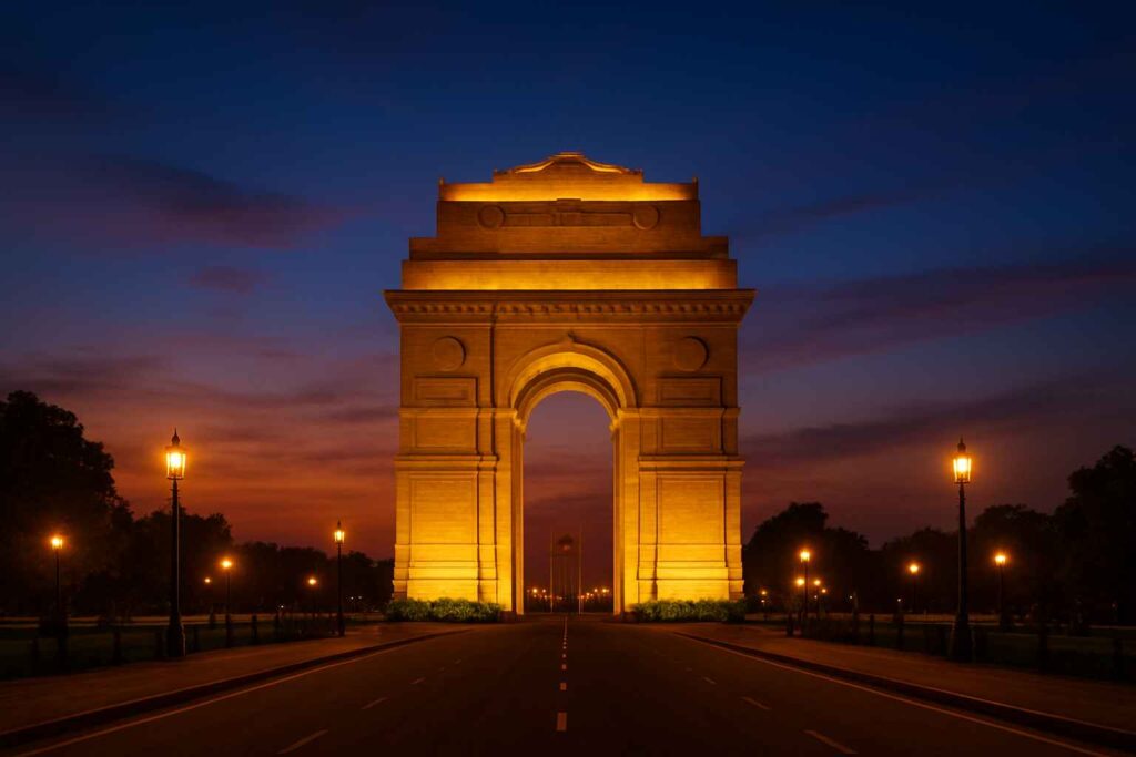 Monumentos iluminados de Delhi durante el tour nocturno